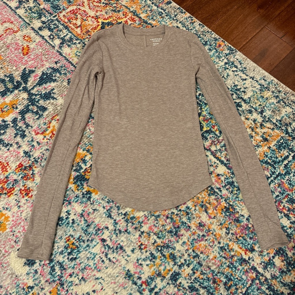American Eagle Brown/Gray Fitted Long Sleeve T-Shirt